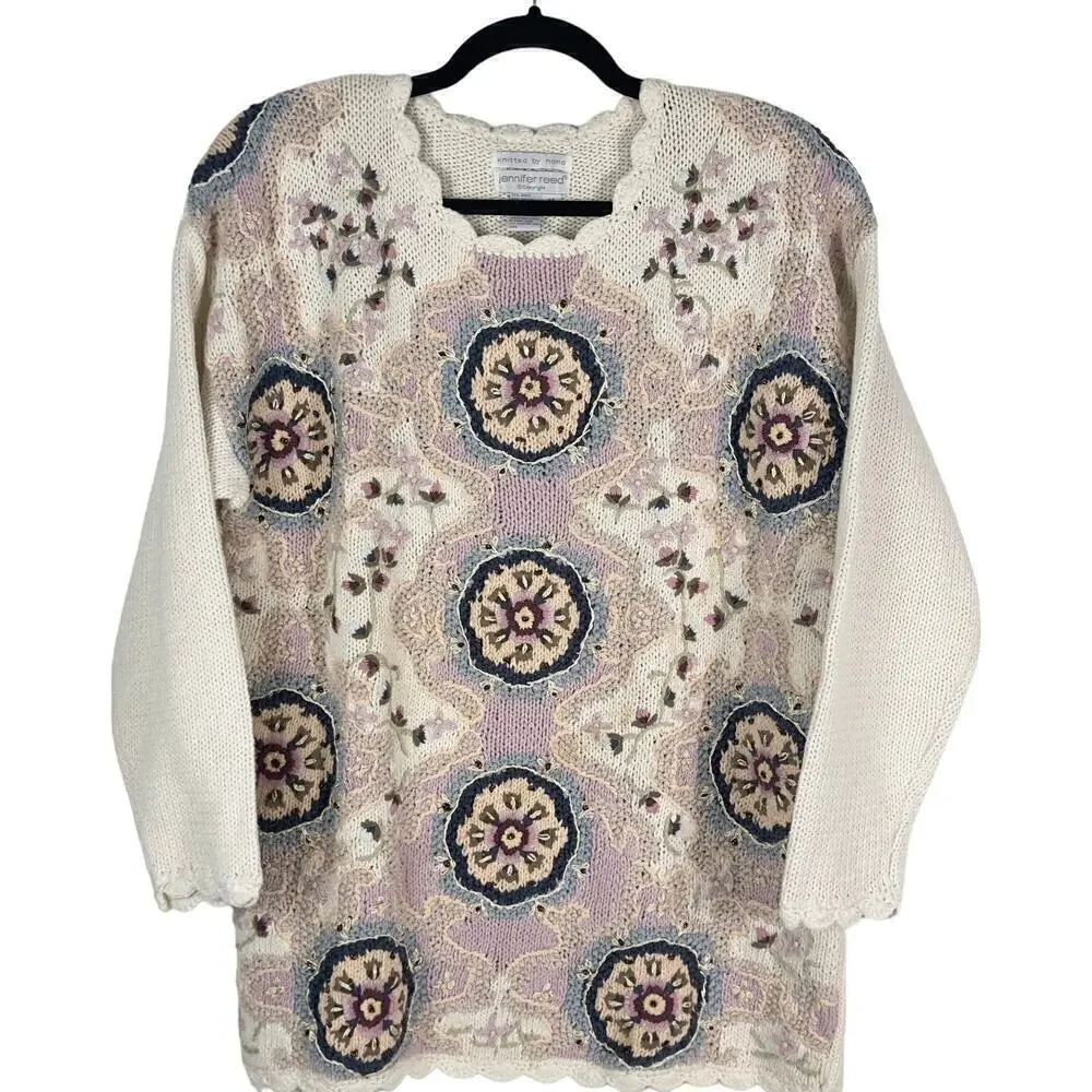 Vintage Jennifer Reed Handmade Knit Granny Cottage Core Sweater (M)